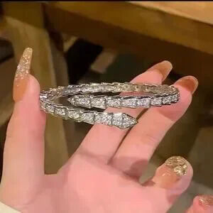 Serpenti Snake Crystal Silver?Cuff Bracelet